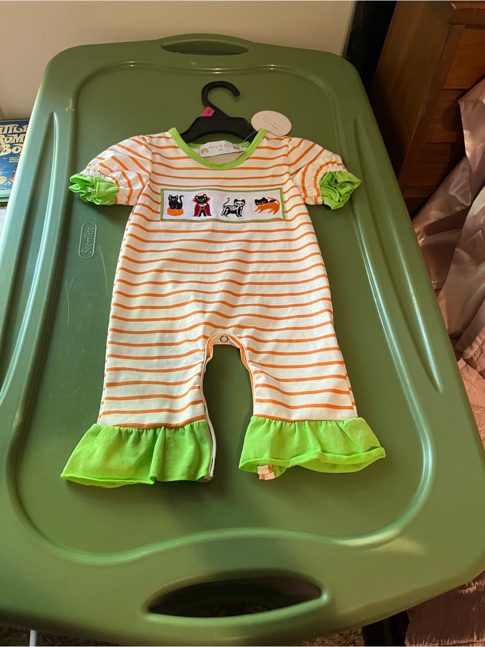 Striped Orange & Lime Green Ruffle Baby One-Piece